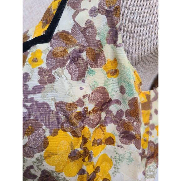 Vintage 1950s Georgette Yellow Floral Dress SMALL Midi Square Neck *Repaired* S - Picture 7 of 8